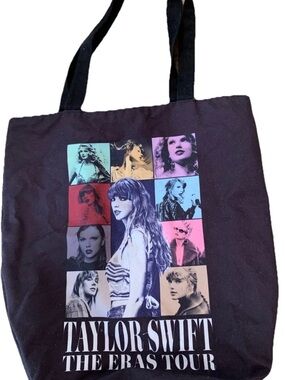 Taylor Swift The Eras Tour Black Canvas Tote Bag Concert Merch N America 2023